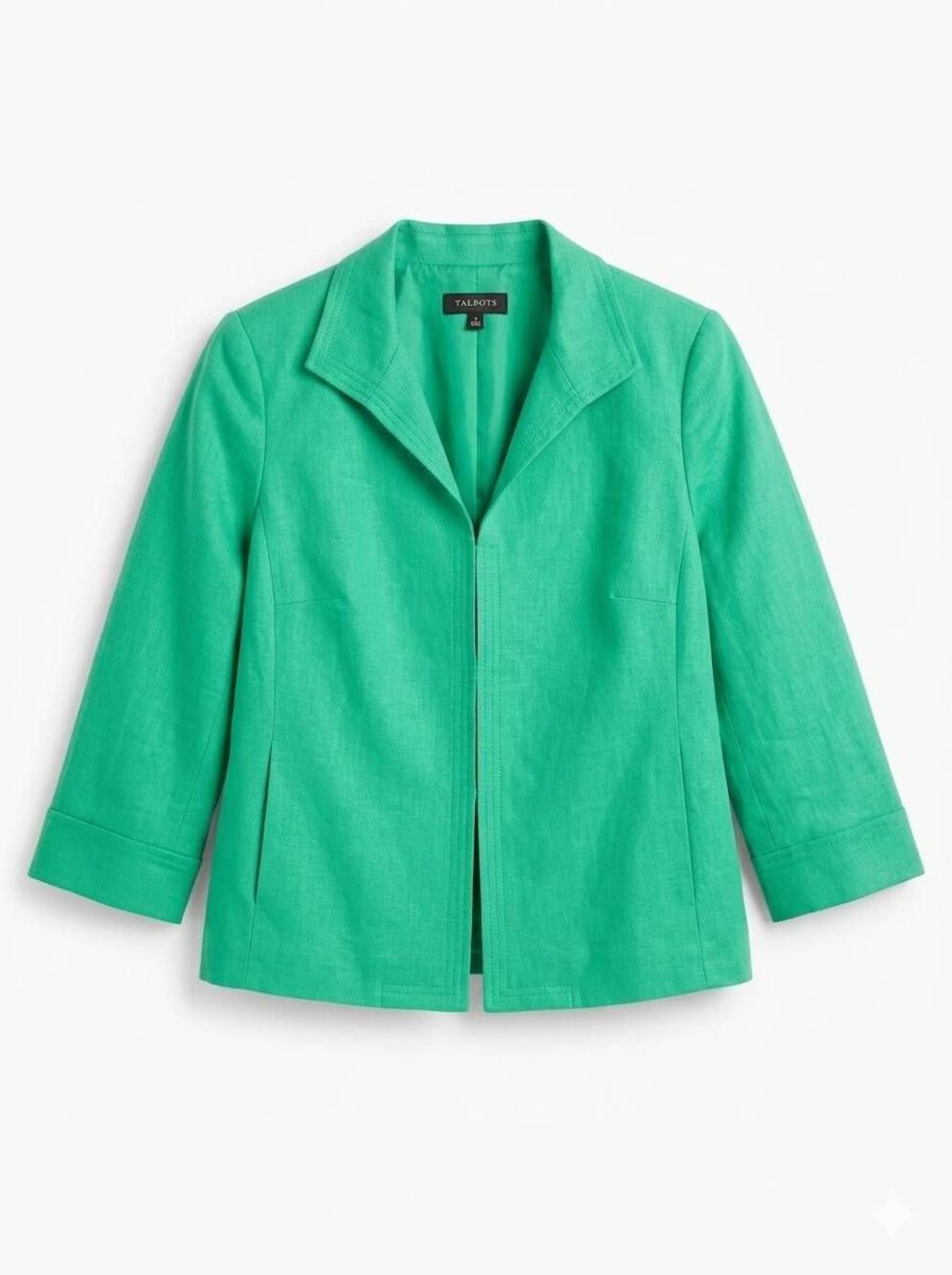 🔹️Talbots Green Linen Lightweight Open Front Blazer Jacket Size 14